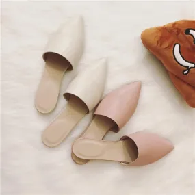 2020 new Women's flats leather pointed toe Muller shoes flat shoes half slippers flat bottom cool slippers for women