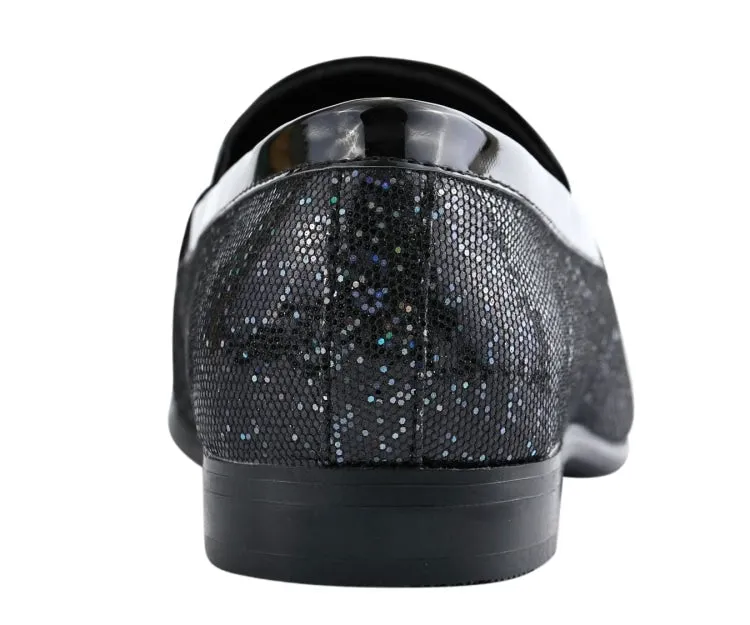 Amali Luxe Black Glitter Loafers Men's Glitter Upper