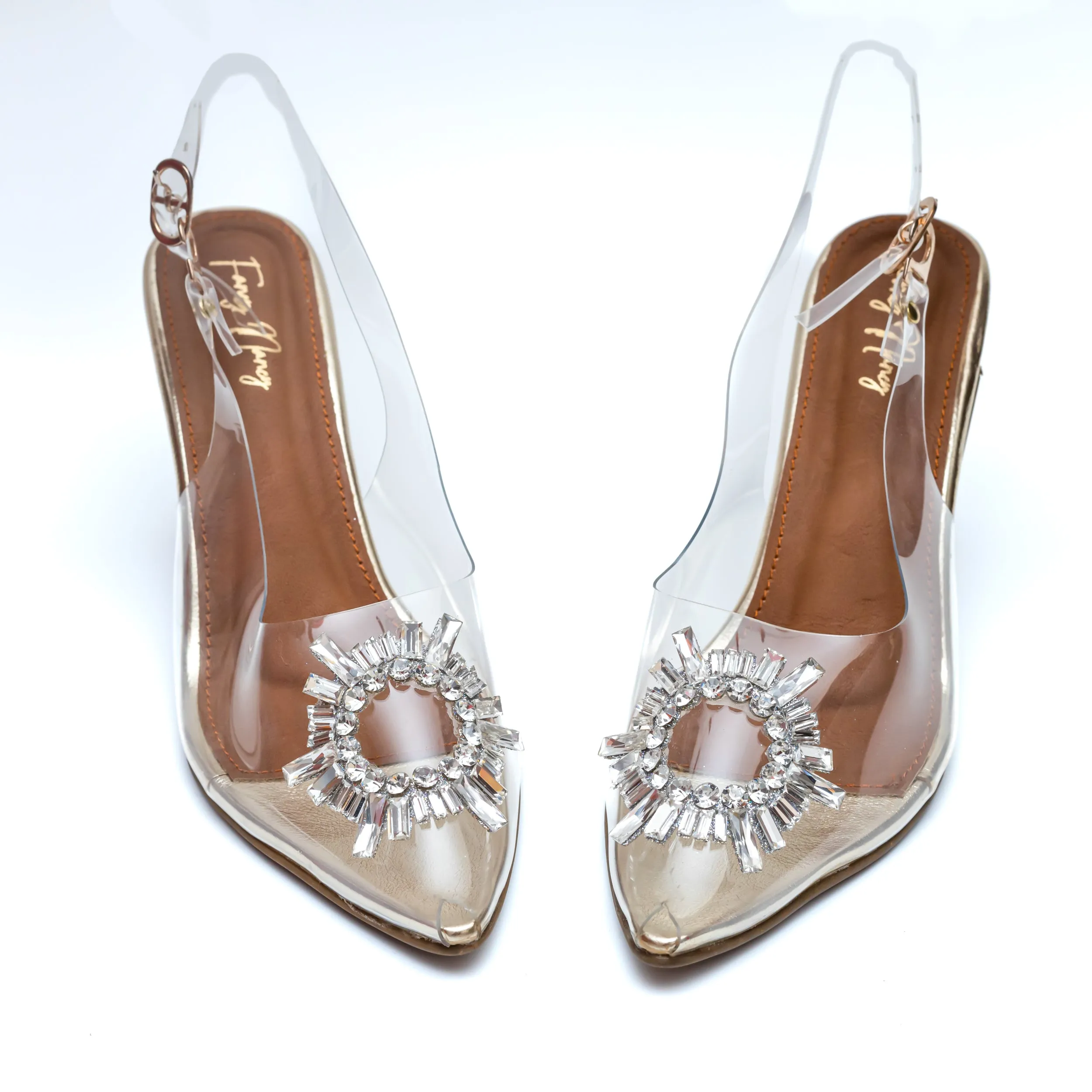 Amina Rhinestone Broach Heels - Gold