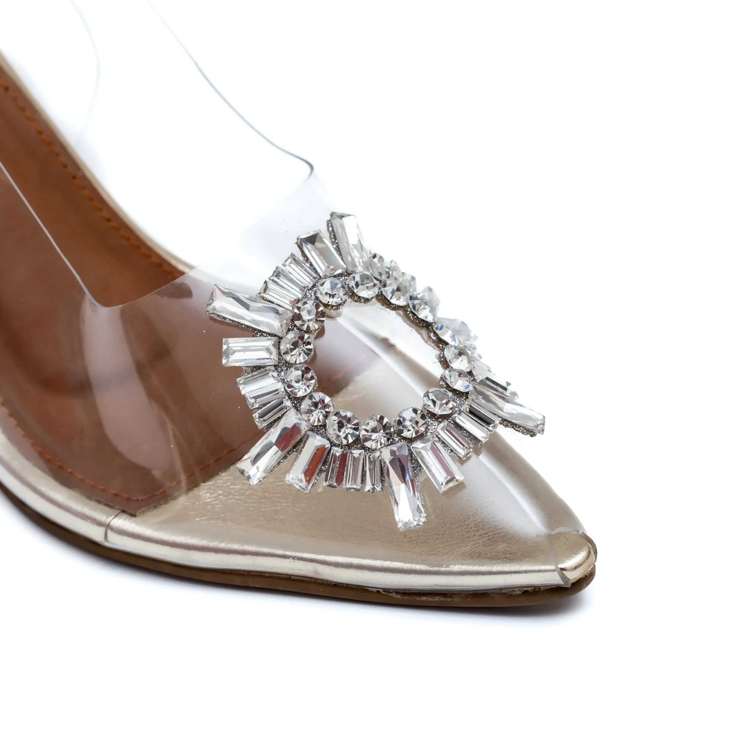 Amina Rhinestone Broach Heels - Gold