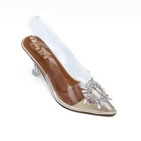 Amina Rhinestone Broach Heels - Gold