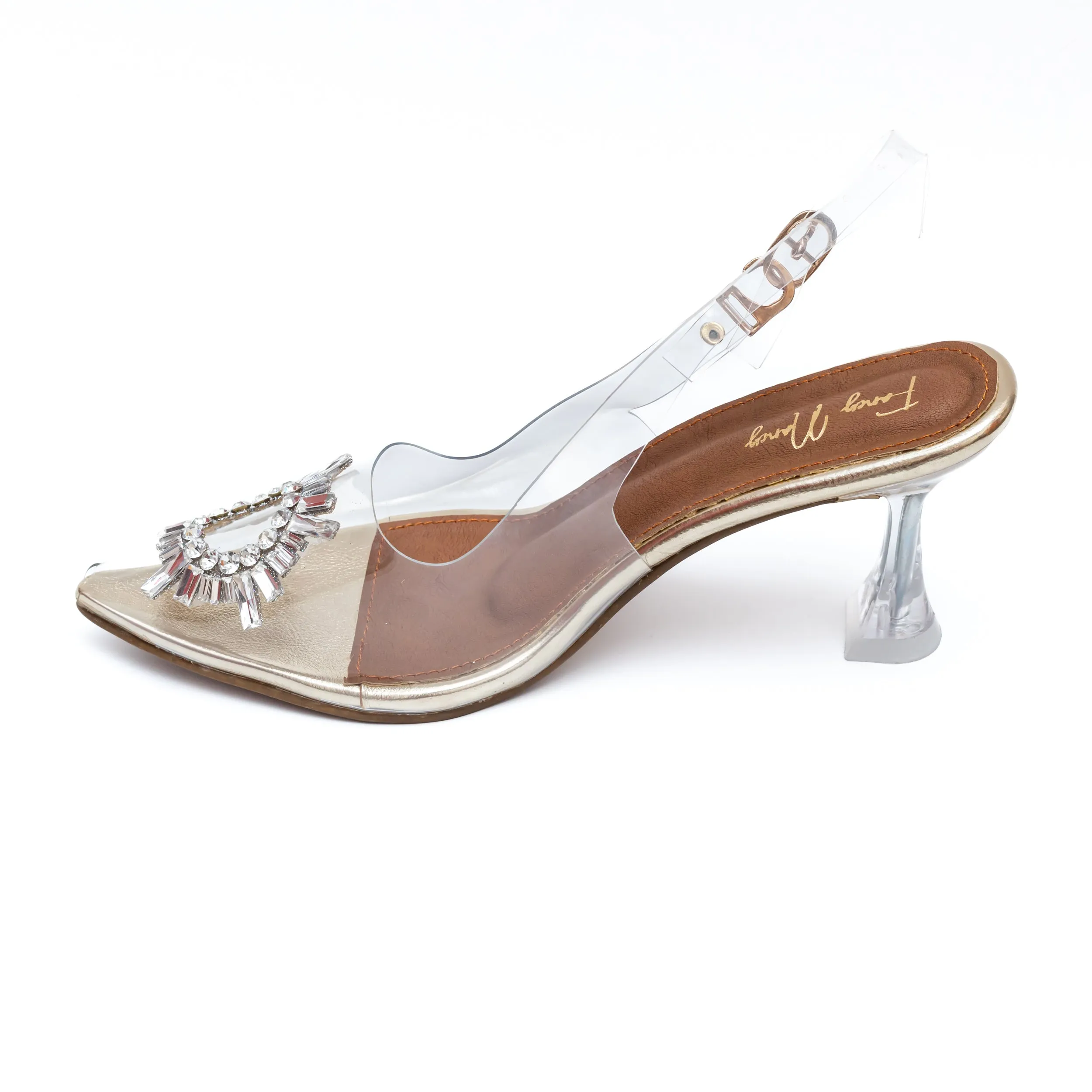 Amina Rhinestone Broach Heels - Gold