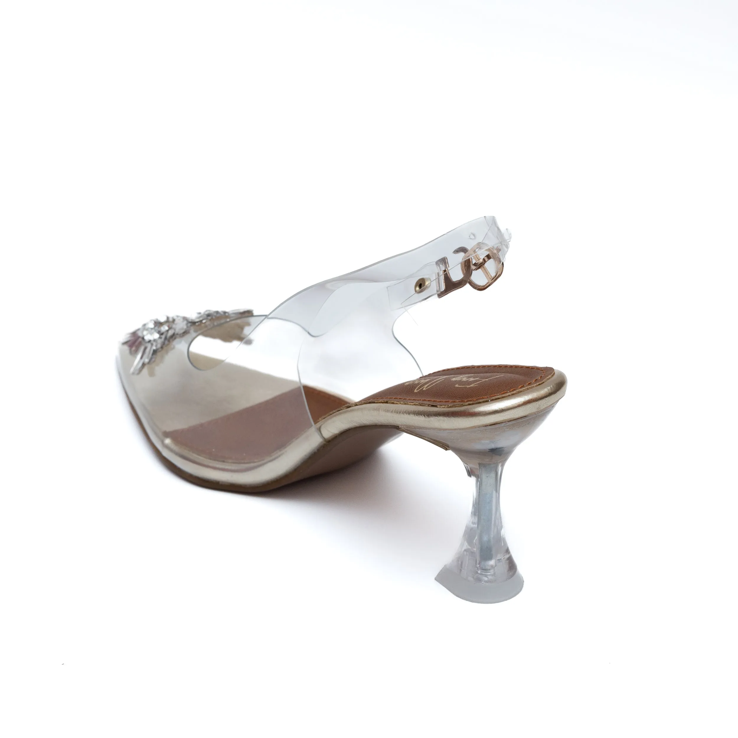 Amina Rhinestone Broach Heels - Gold