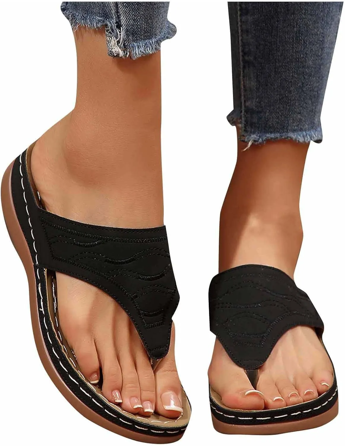 Arch Support Sandals For Women 2025 Summer Fashion Dressy Platform Sandals Breathable Slip On Flip Flops Thong Sandals