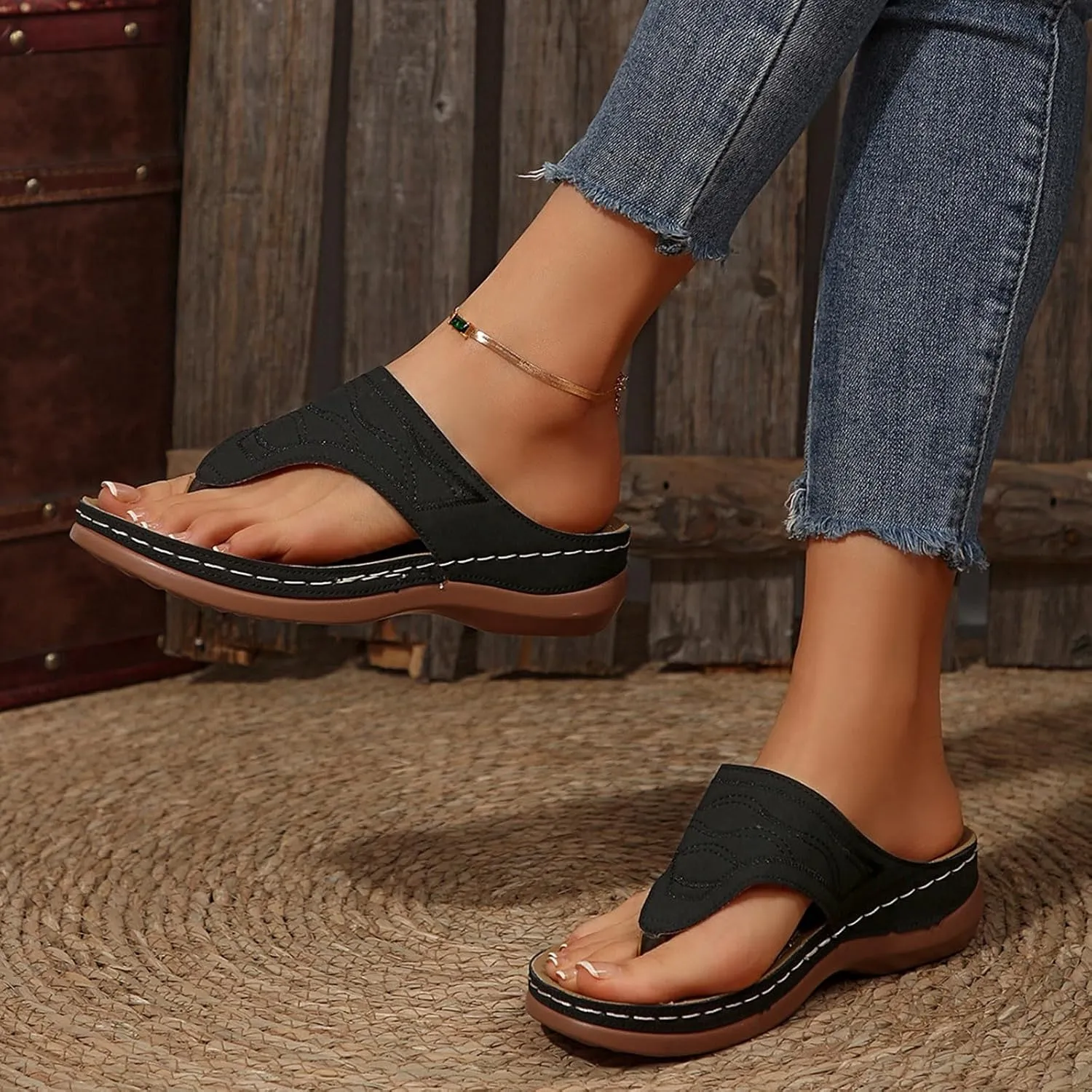 Arch Support Sandals For Women 2025 Summer Fashion Dressy Platform Sandals Breathable Slip On Flip Flops Thong Sandals