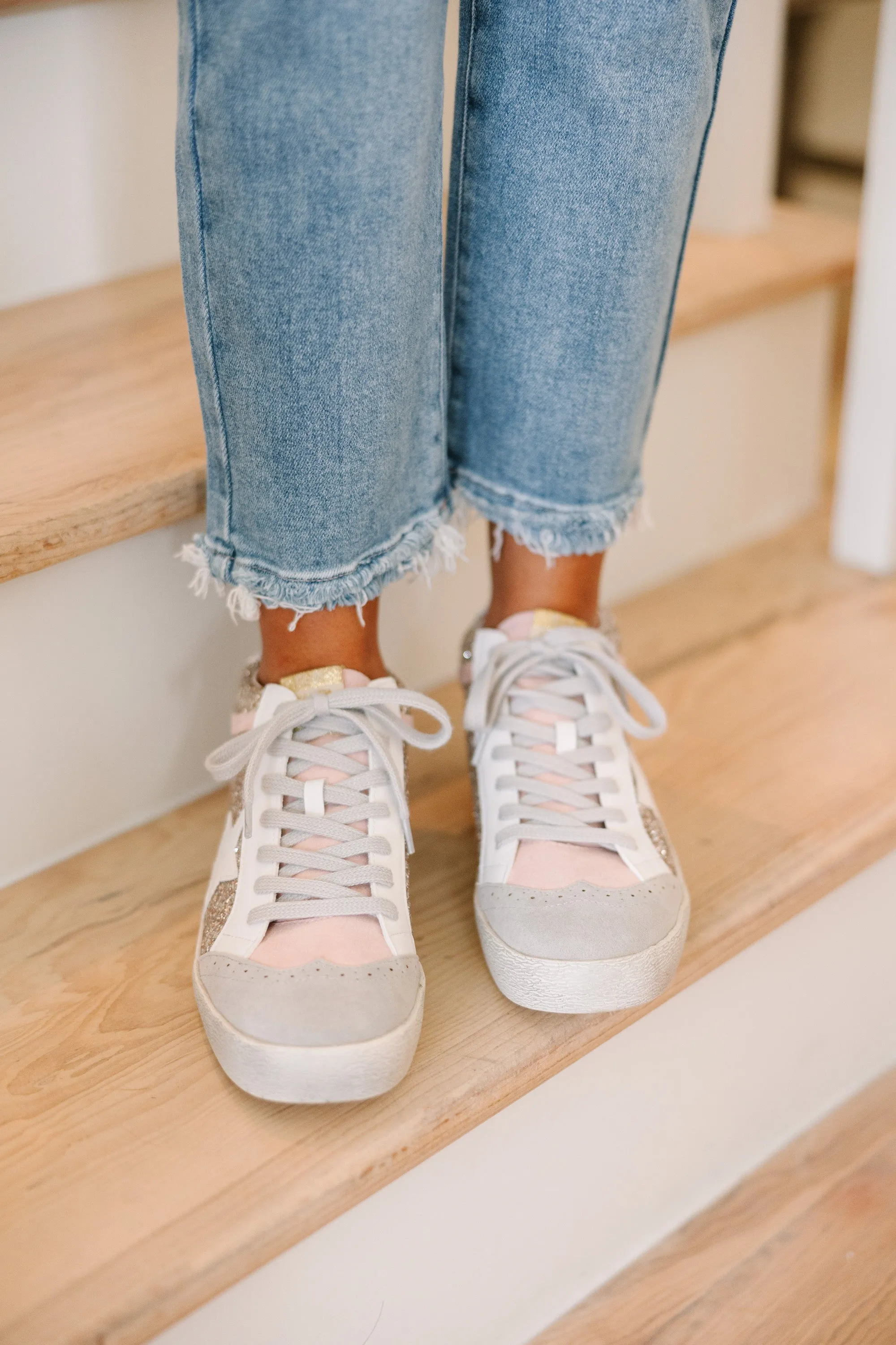 Be Your Best Light Gold Glittery Sneakers