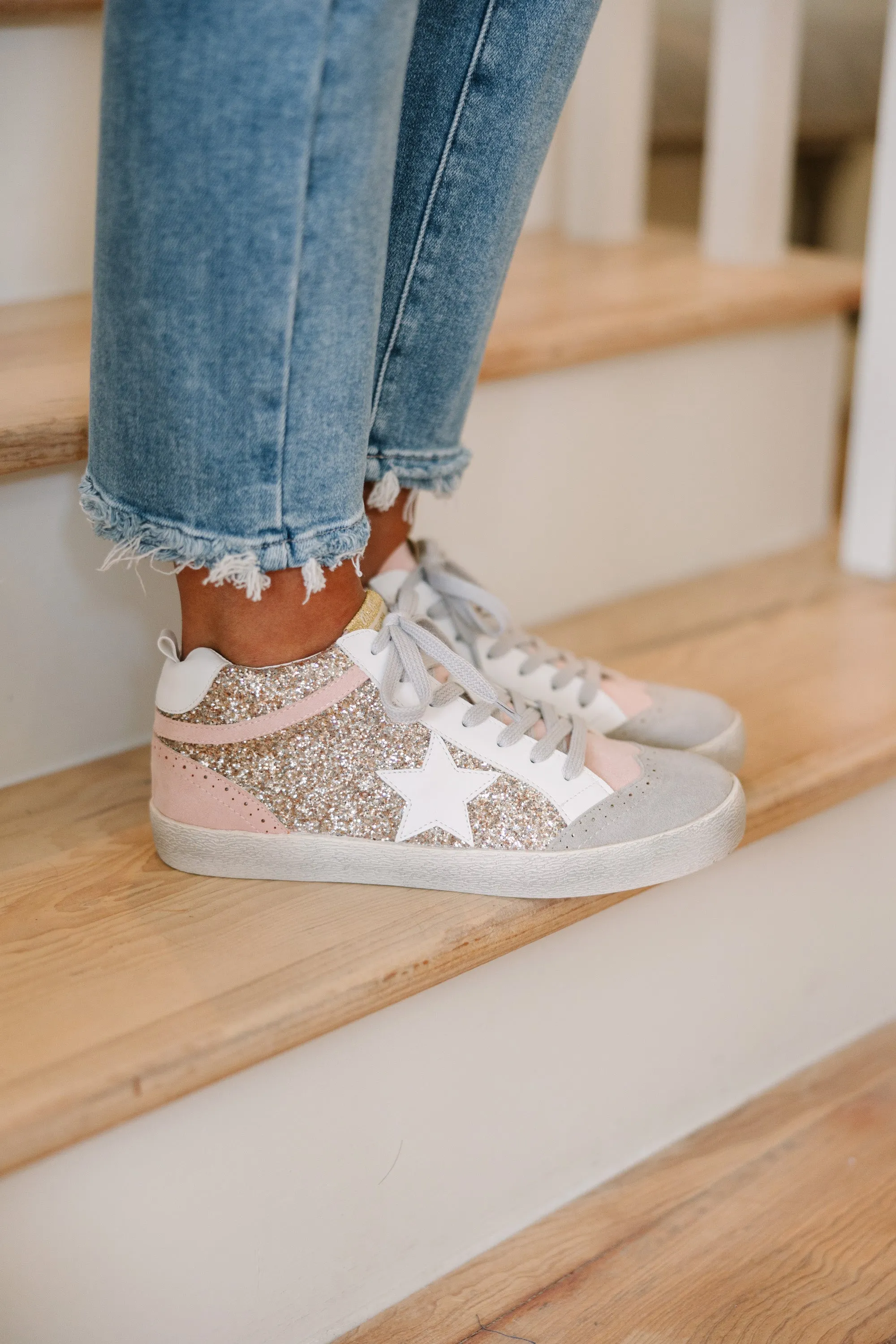 Be Your Best Light Gold Glittery Sneakers