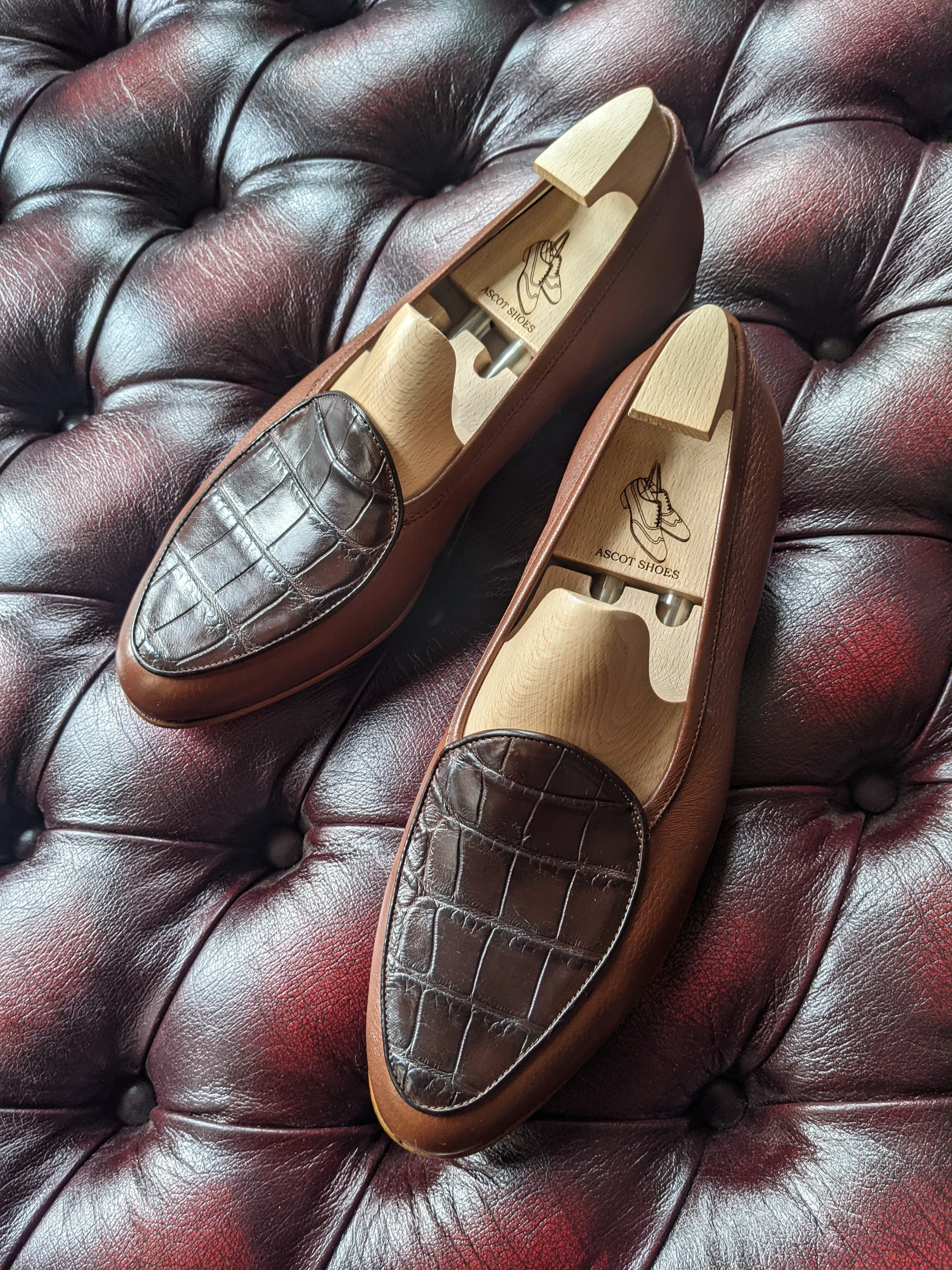 Belgian Loafer - Brown Alligator & Tan Calf
