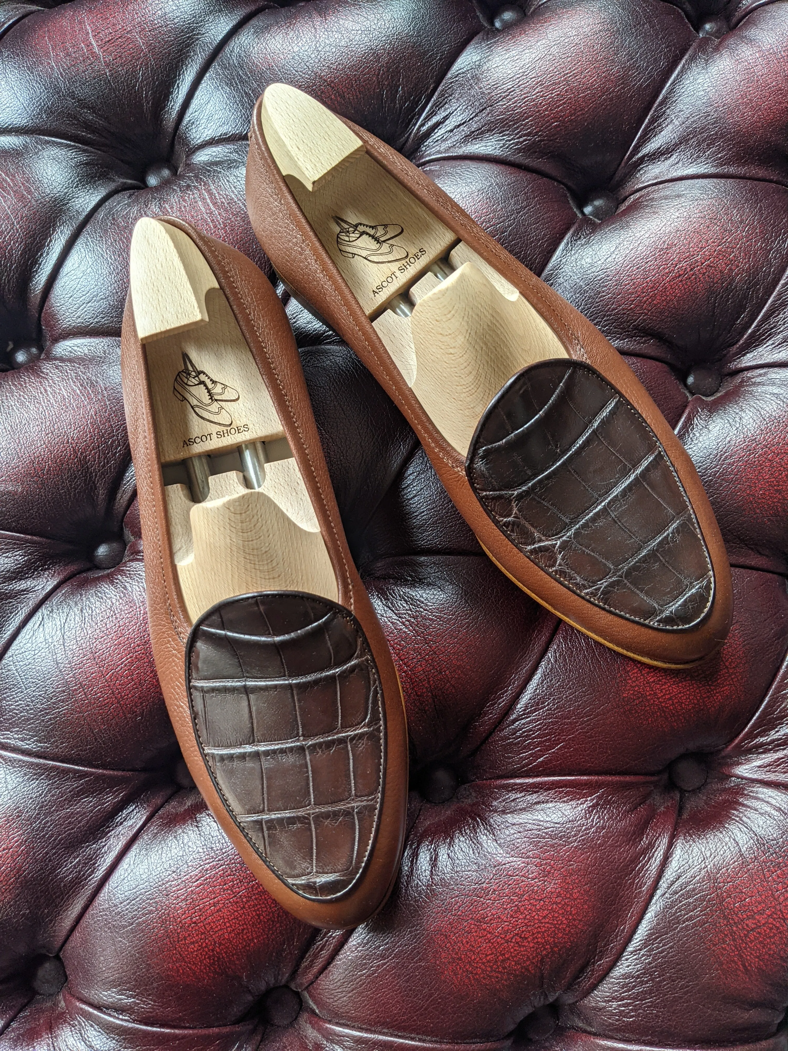 Belgian Loafer - Brown Alligator & Tan Calf