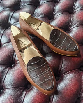 Belgian Loafer - Brown Alligator & Tan Calf