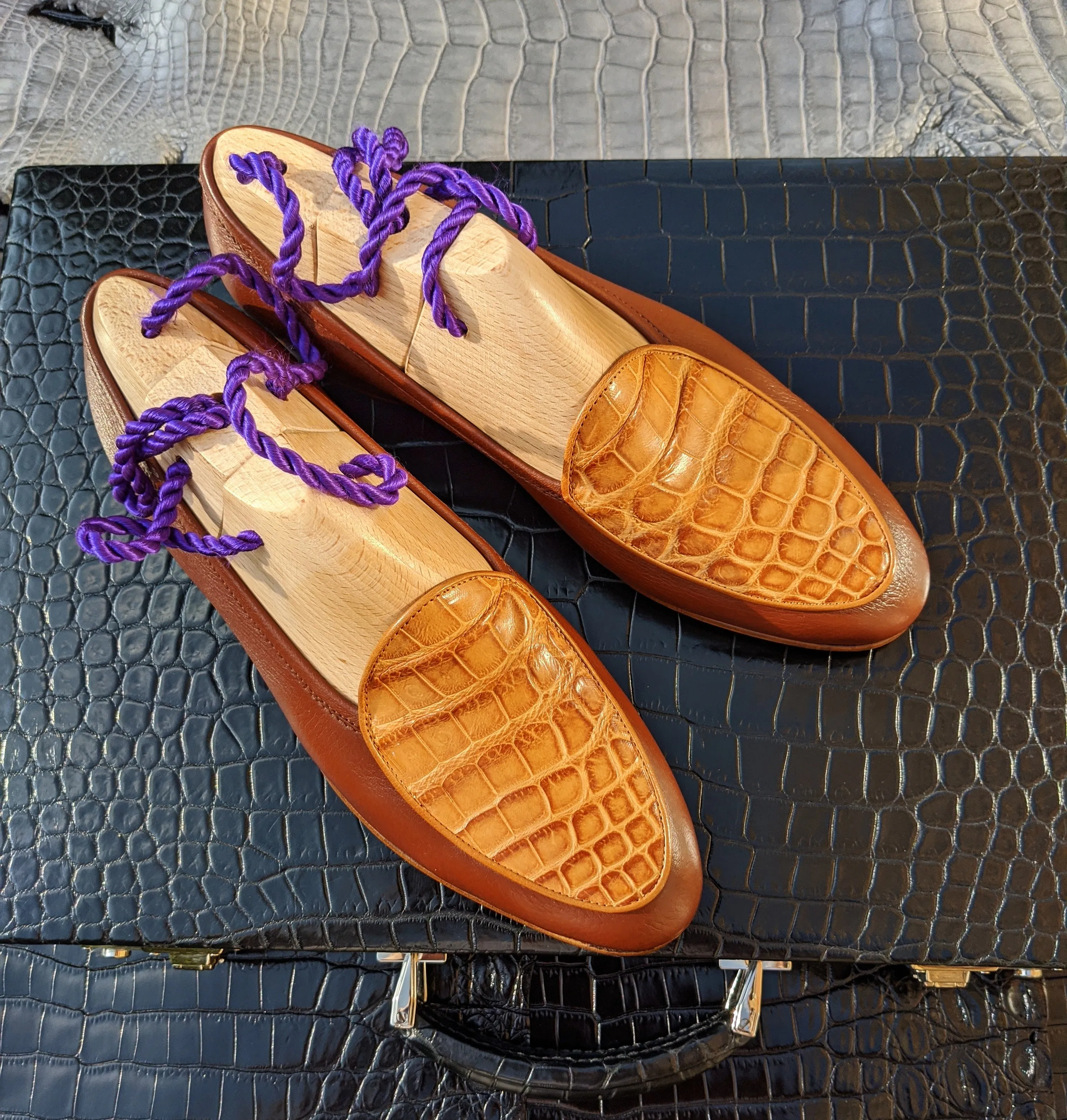 Belgian Loafer - Brown Deer & Tan Crocodile