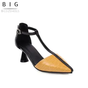 Bigsizeheels Trendy Chunky Heel Open Toe Line-Style Buckle Banquet Sandals - Yellow