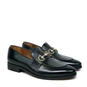 Black Leather With Stone Detailing Men's Loafer