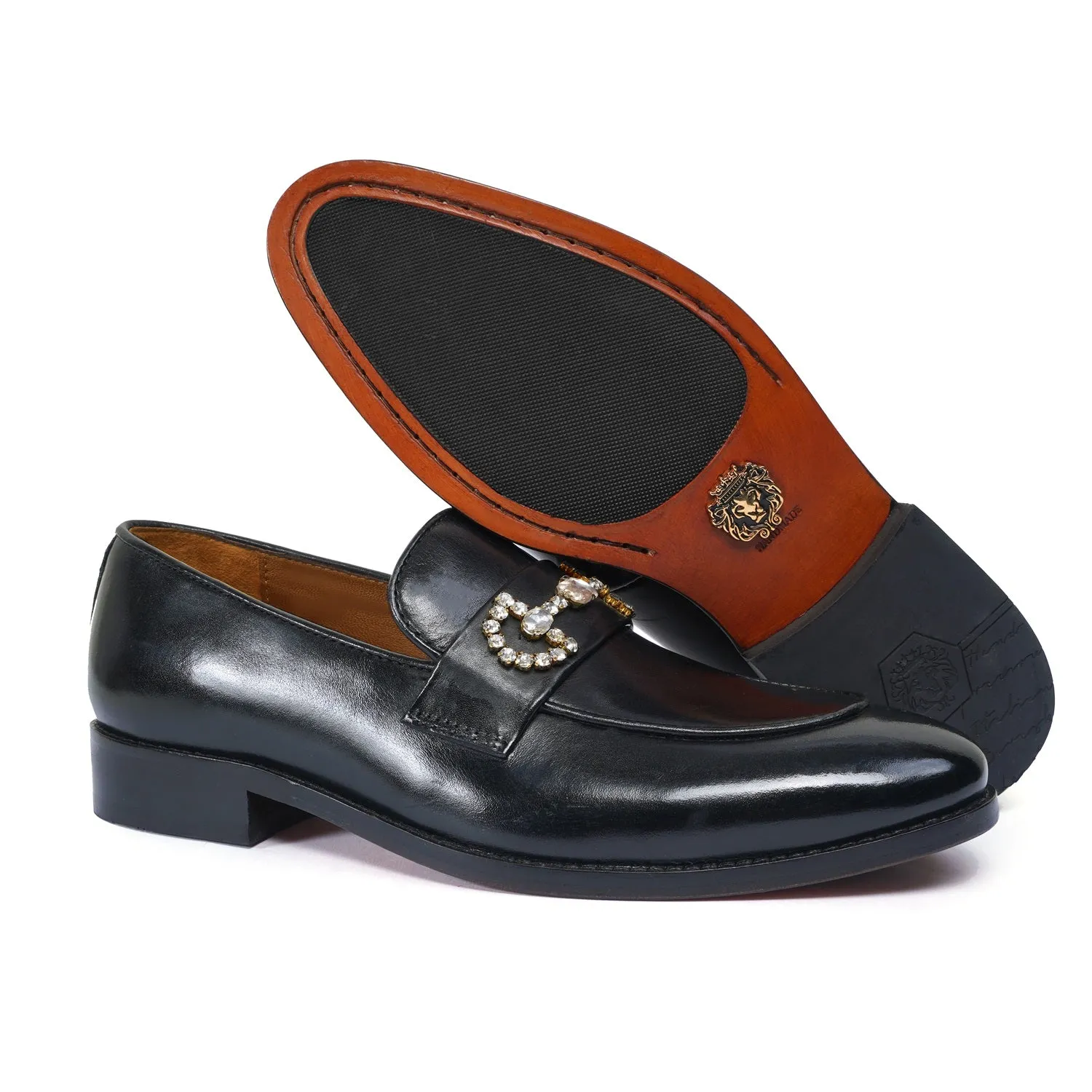 Black Leather With Stone Detailing Men's Loafer