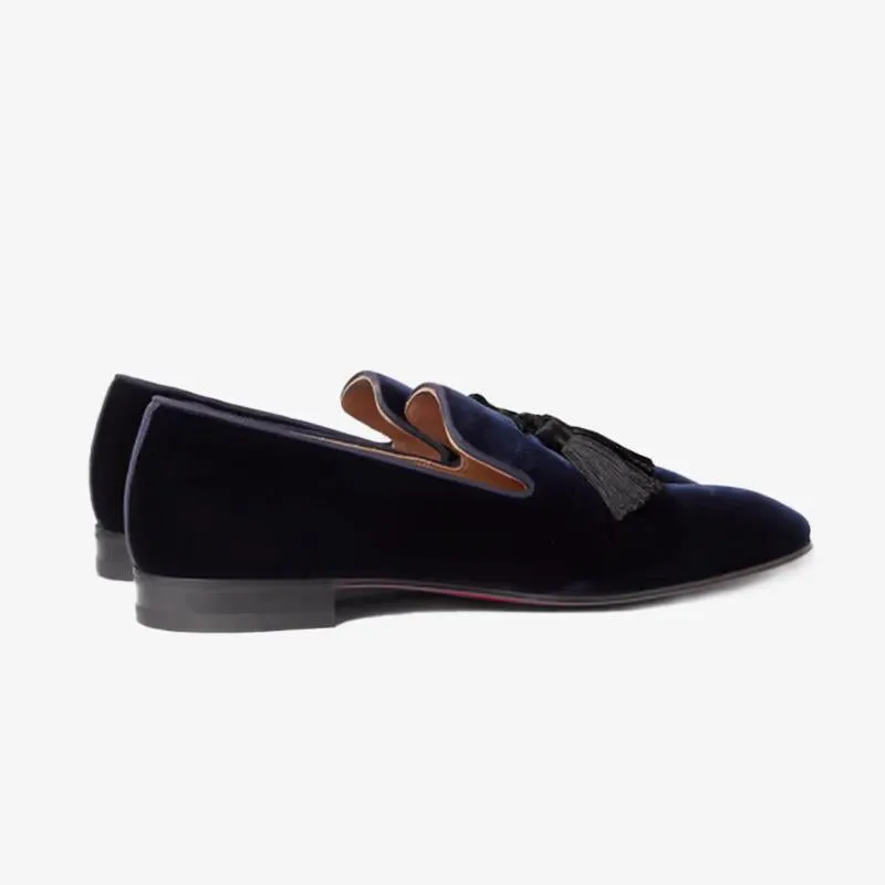 Blueberry Velvet Fringe Slip On Loafers