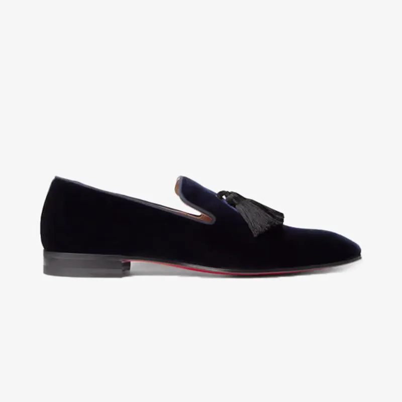 Blueberry Velvet Fringe Slip On Loafers