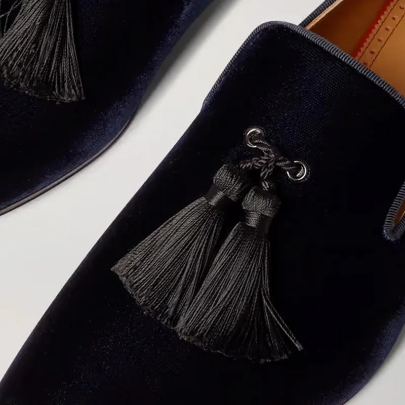 Blueberry Velvet Fringe Slip On Loafers