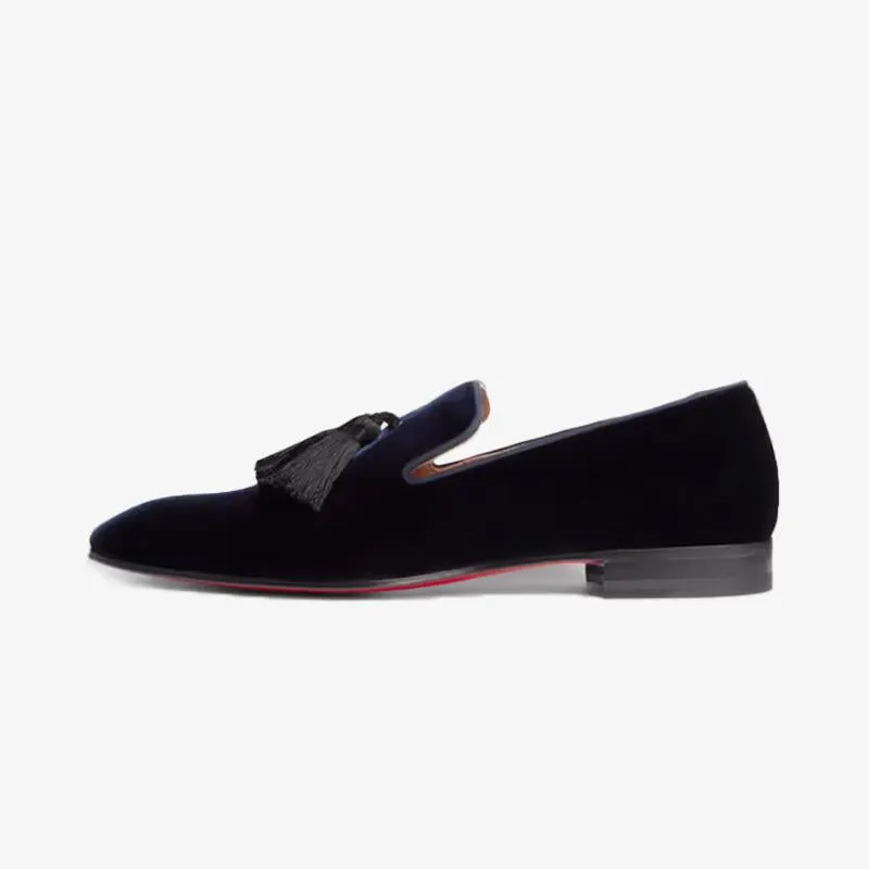 Blueberry Velvet Fringe Slip On Loafers