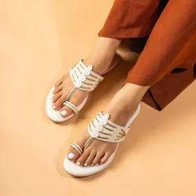 Braided Kolhapuri Flats - White