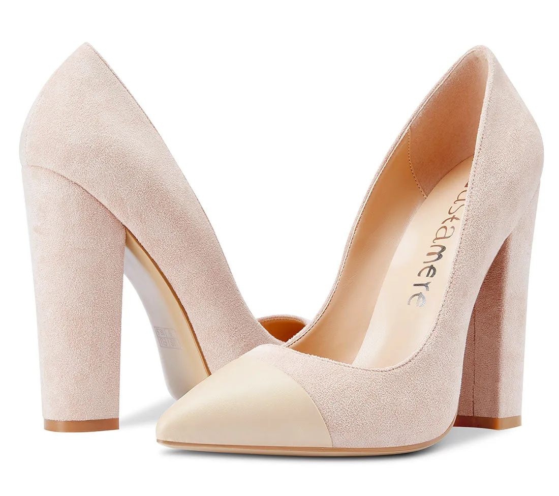 CASTAMERE Womens Sky High Block Heels Pumps Pointed Toe Slip-on 4.7 Inch Heels Suede Shoes
