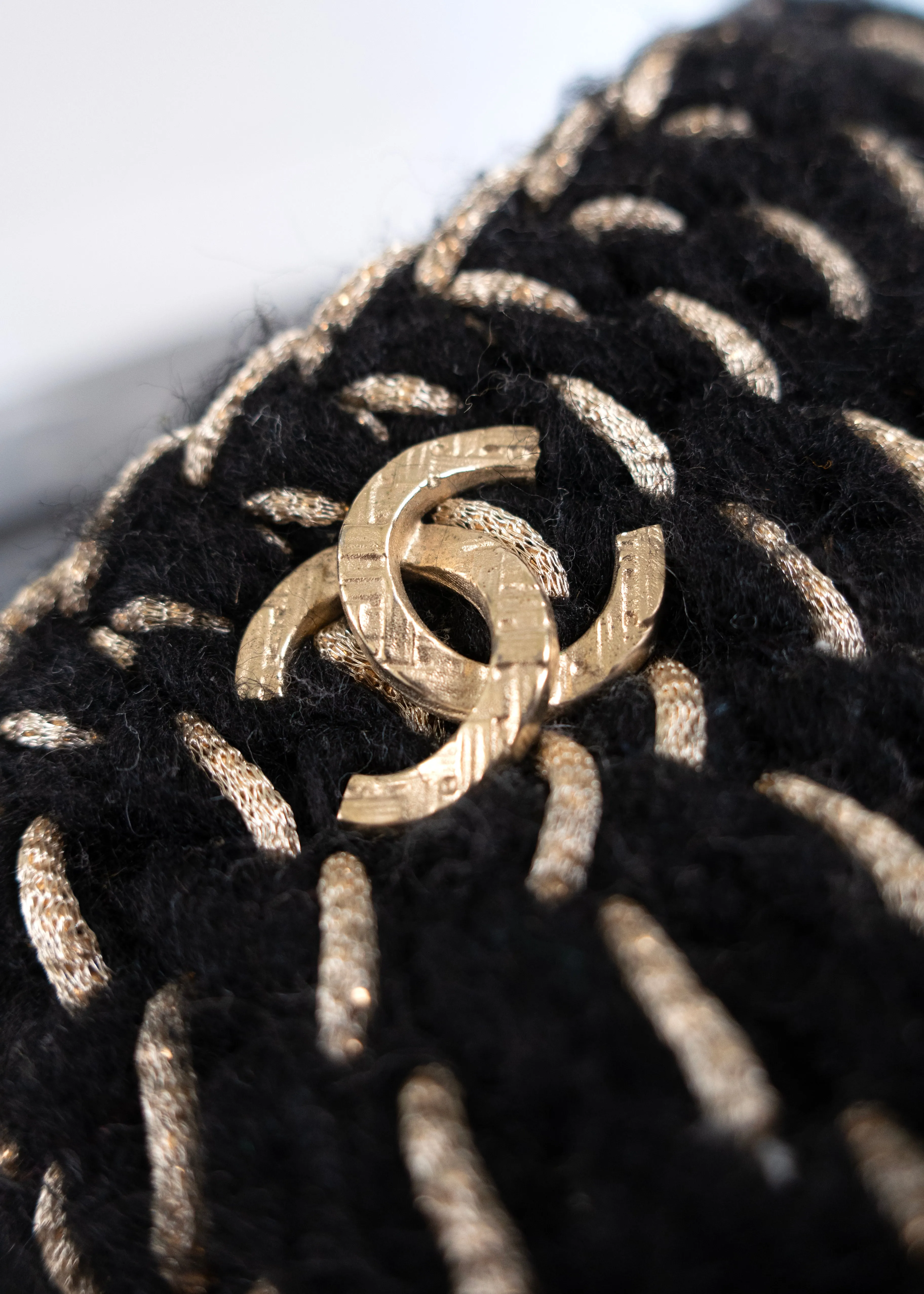 Chanel Braided Knit Black Gold CC Mules
