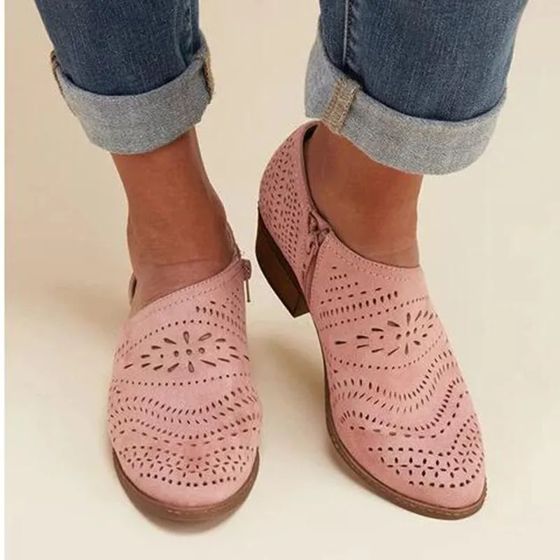 Chicvane Cutout Breathable Side Zipper Chunky Heel Sandals