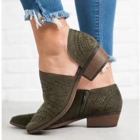 Chicvane Cutout Breathable Side Zipper Chunky Heel Sandals
