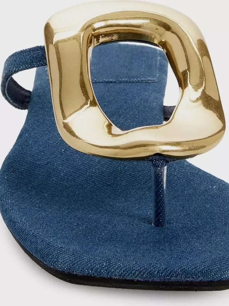 Denim Oval Buckle Flats