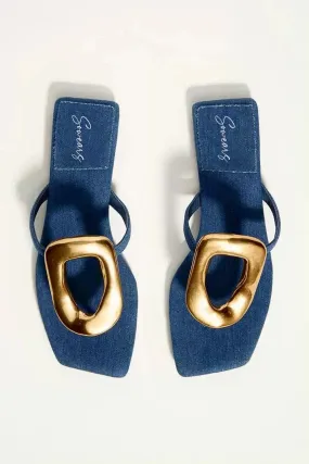 Denim Oval Buckle Flats