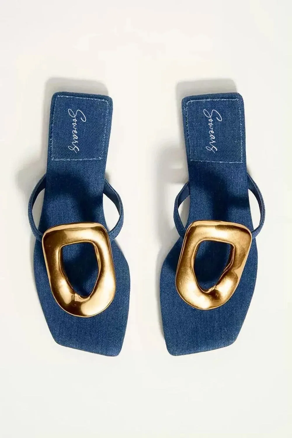 Denim Oval Buckle Flats
