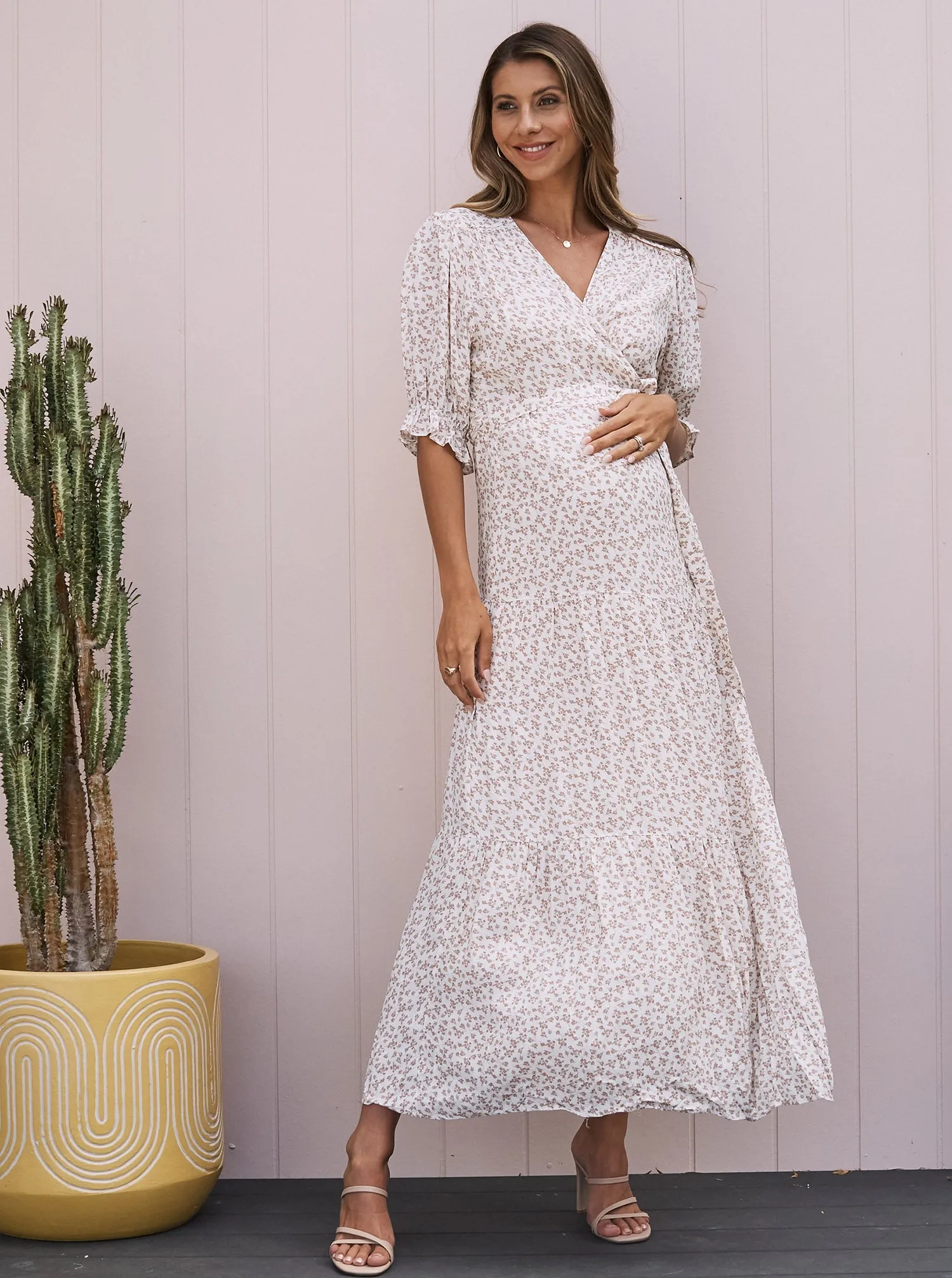 Elise Baby Shower Maternity  Dress in Nude