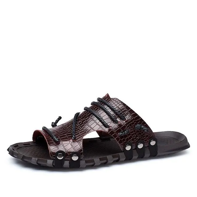 Fashion Breathable Leather Men's Casual Beach Sandals Slippers