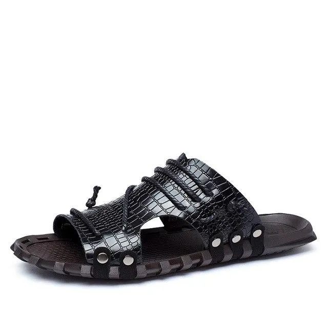 Fashion Breathable Leather Men's Casual Beach Sandals Slippers