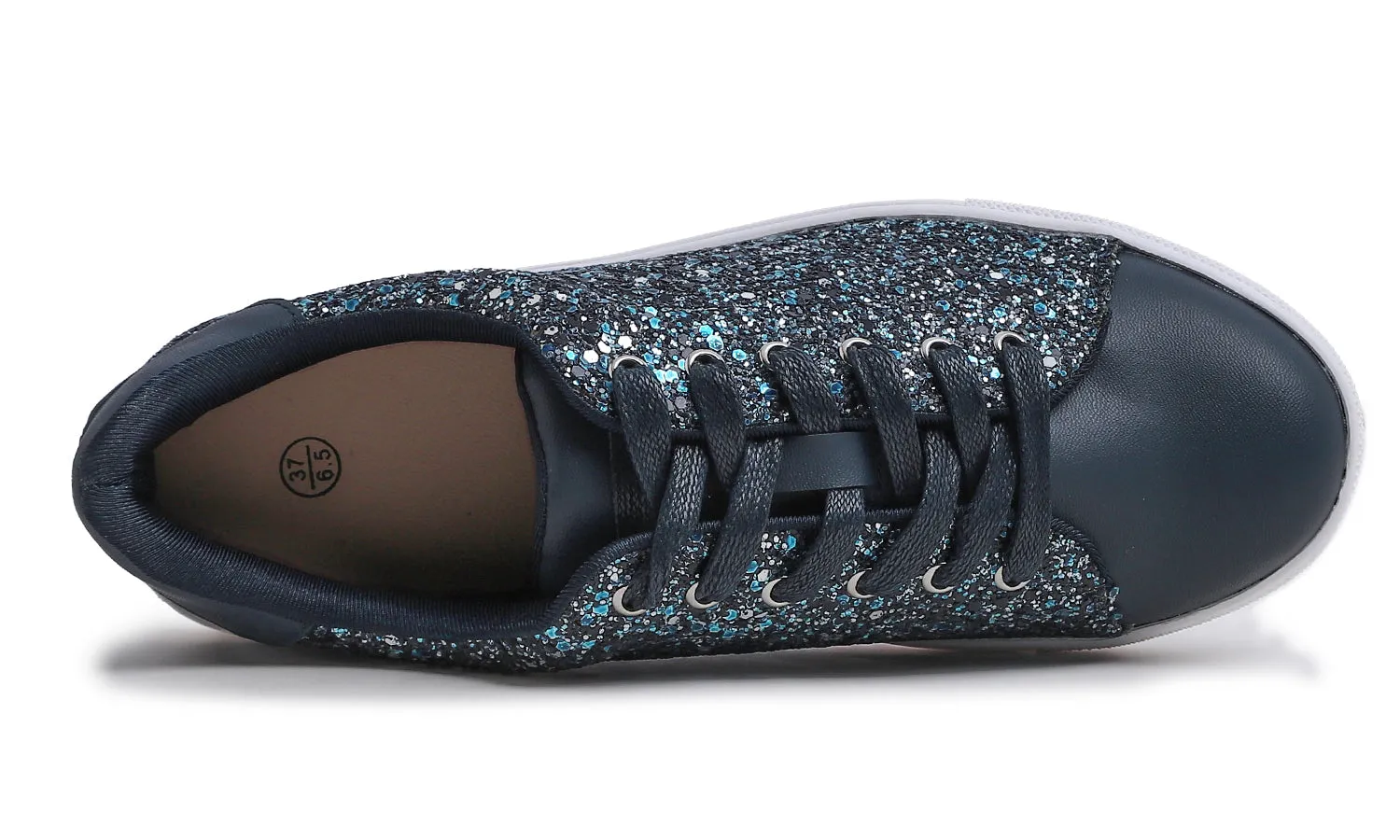 Feversole Women's Macaroon Glitter Night Blue Memory Foam Cushion Insock Ballet Flat