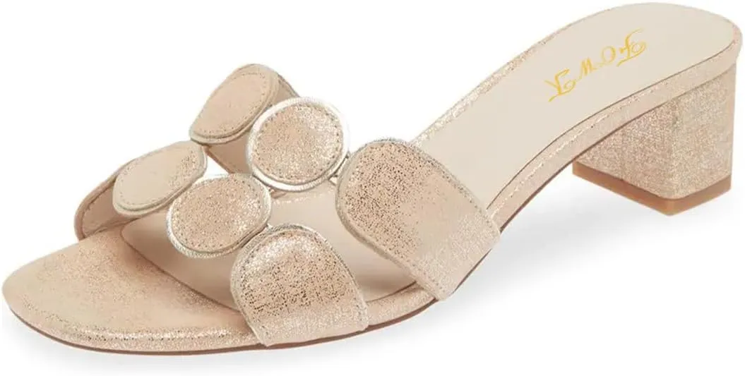 FOWT Women Open Toe Sandals Comfortable Block Low Chunky Heel Dots Slip On Mules Casual Date Dress Shoes Size 4-16 US