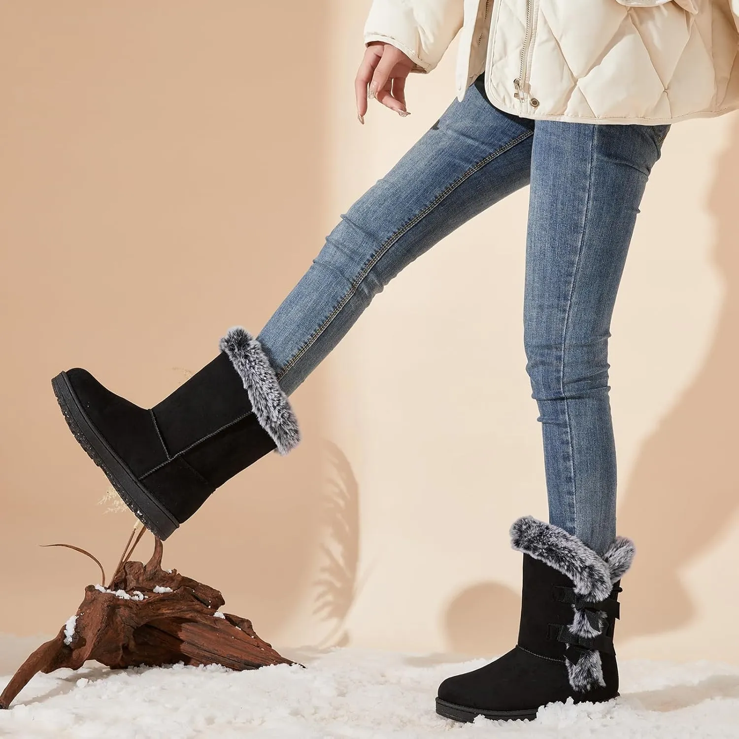 Iarus womens winter boots Mid-calf snow booties warm fur linning comfortable furry boots for womens