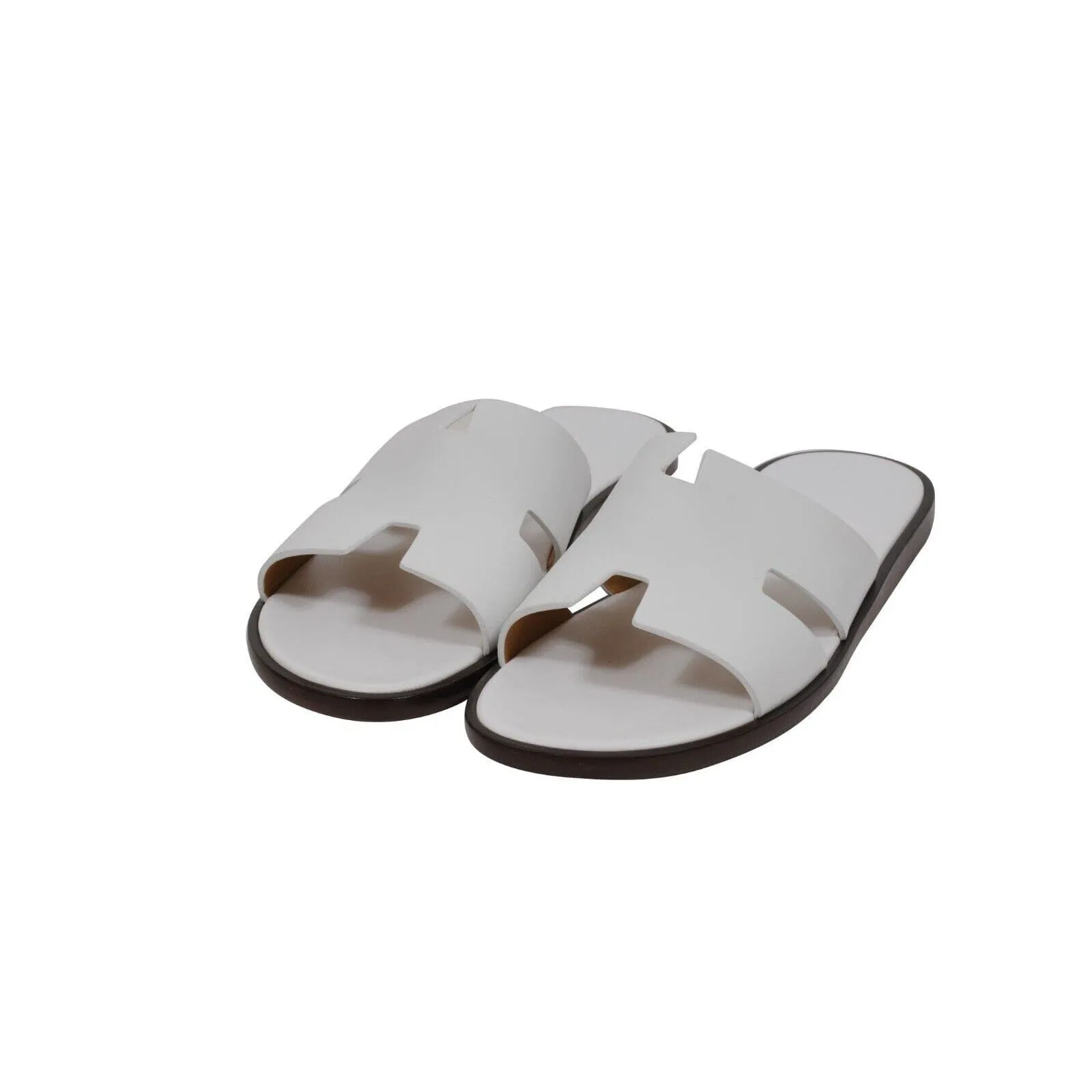 Izmir Sandals White Leather H Logo Open Slides