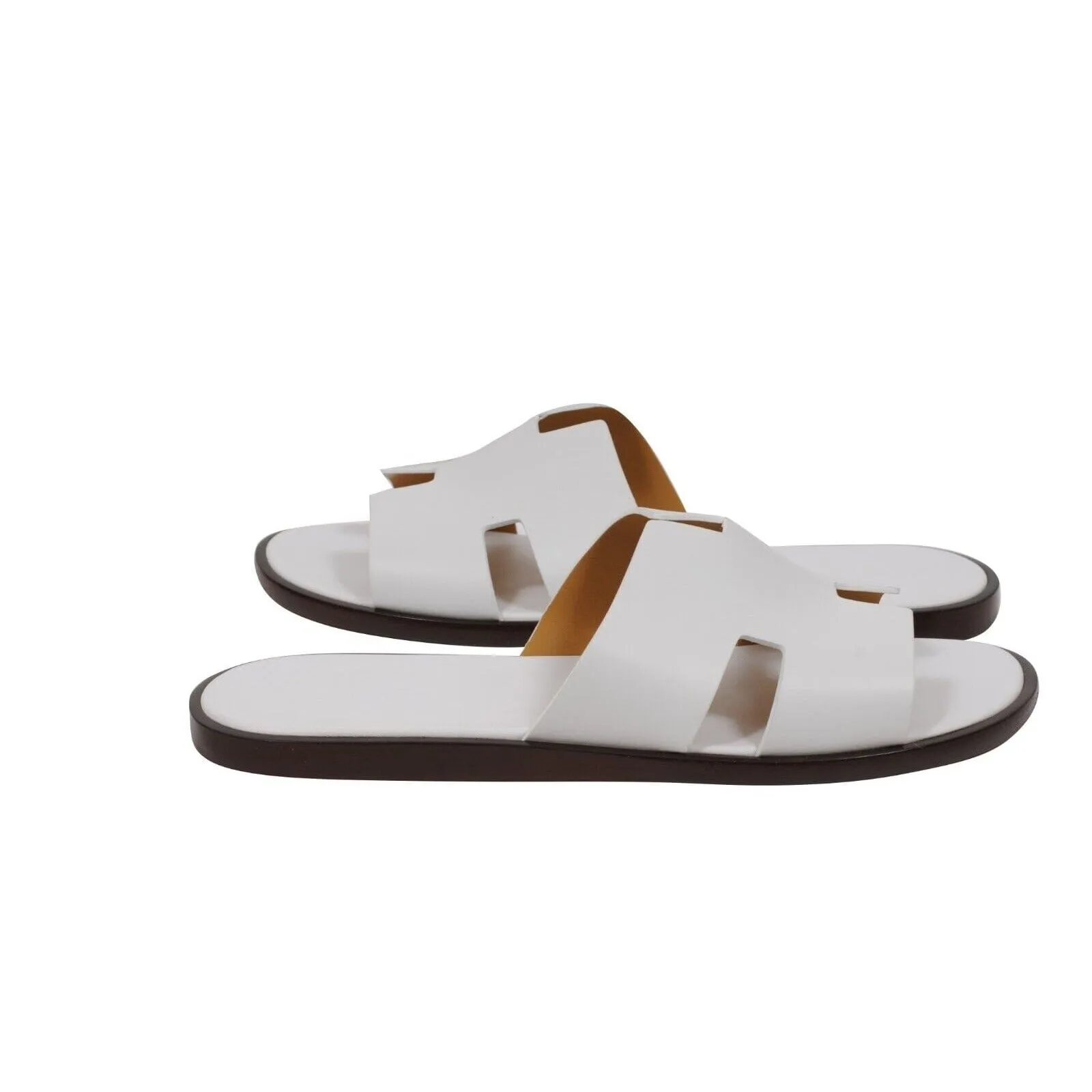 Izmir Sandals White Leather H Logo Open Slides