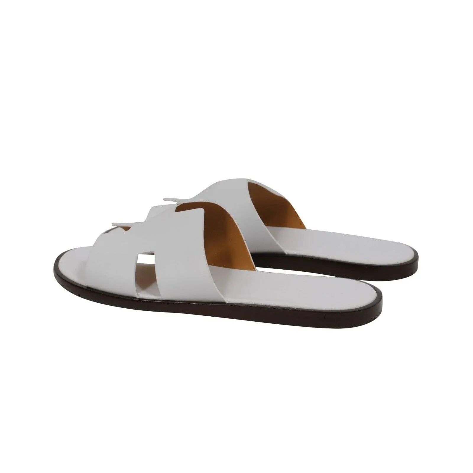 Izmir Sandals White Leather H Logo Open Slides