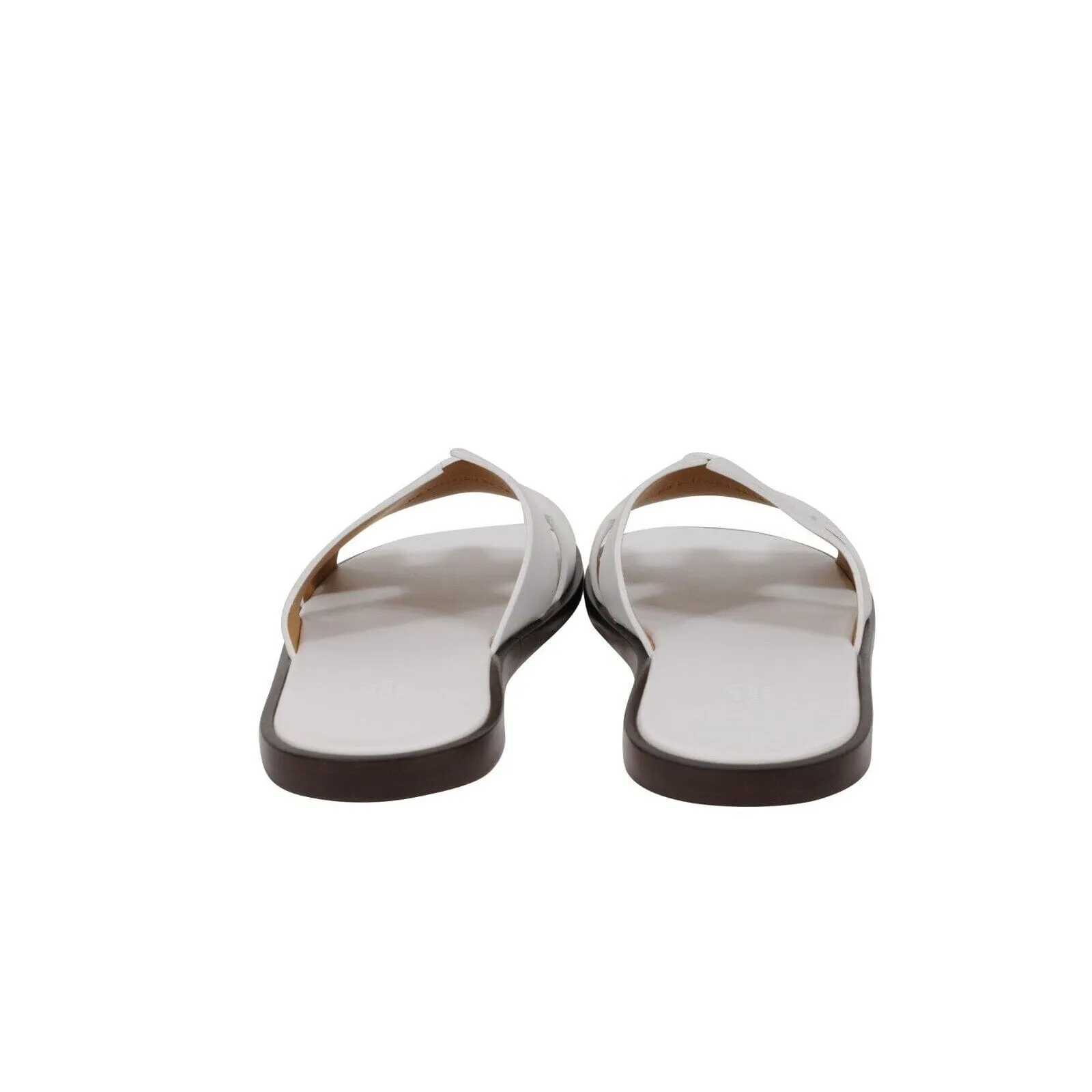 Izmir Sandals White Leather H Logo Open Slides