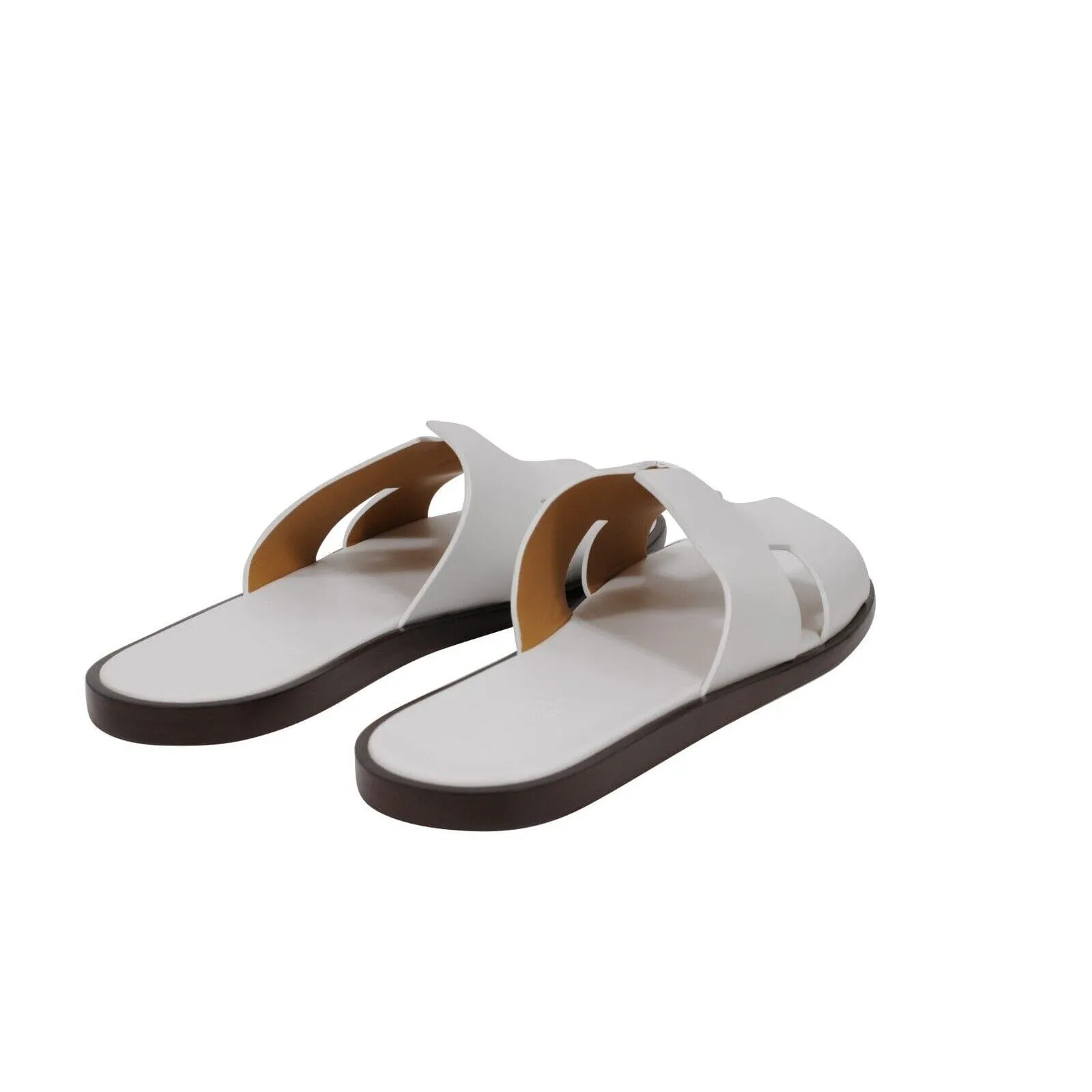 Izmir Sandals White Leather H Logo Open Slides