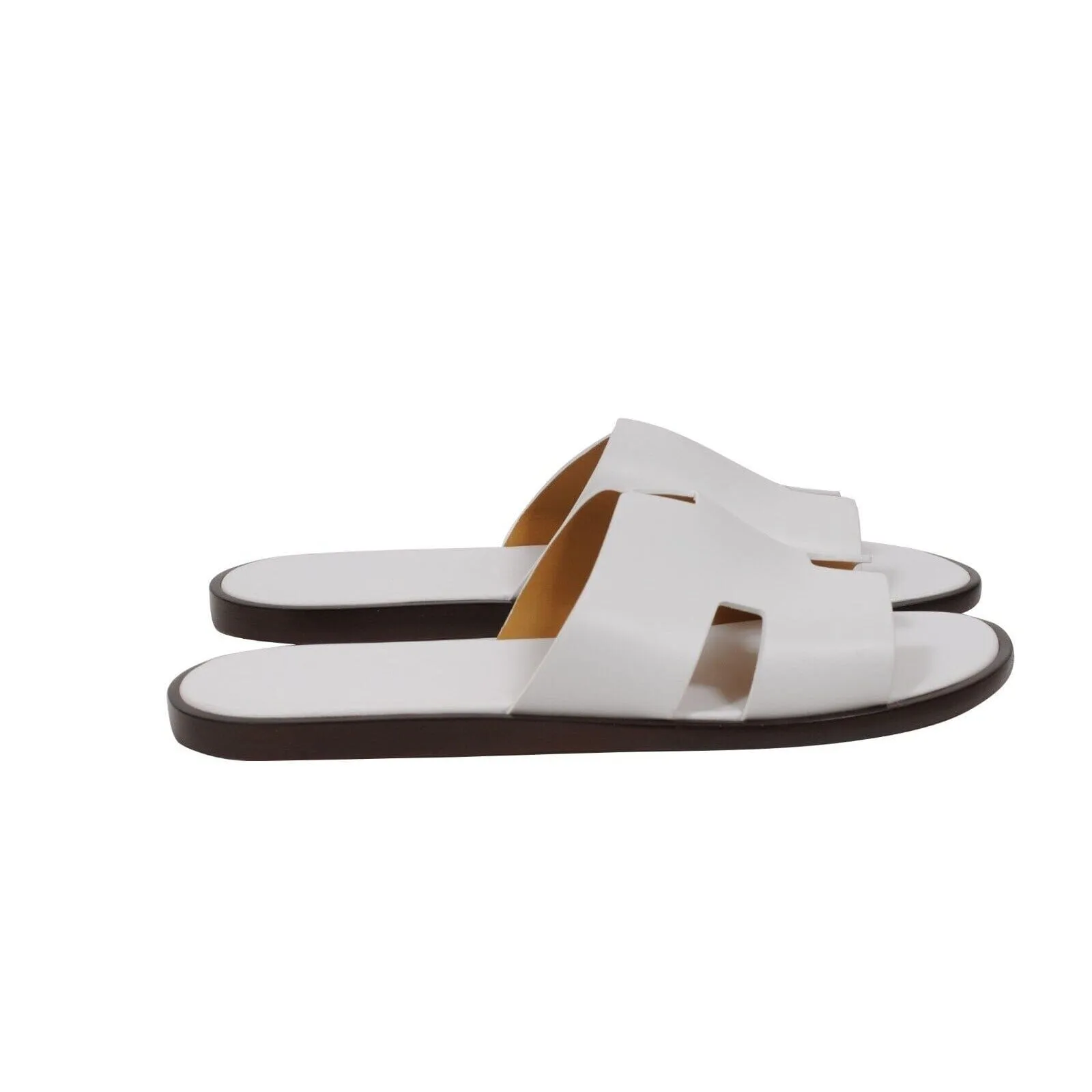 Izmir Sandals White Leather H Logo Open Slides