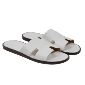 Izmir Sandals White Leather H Logo Open Slides