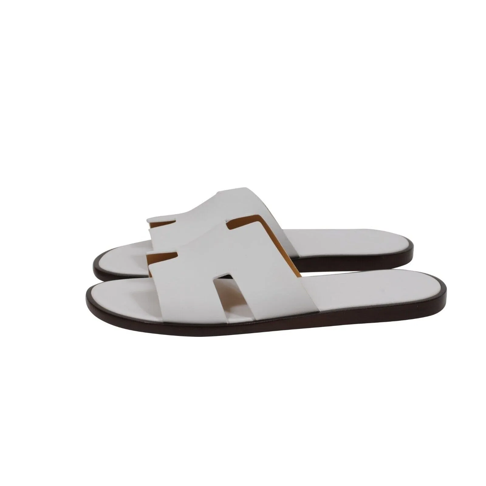 Izmir Sandals White Leather H Logo Open Slides