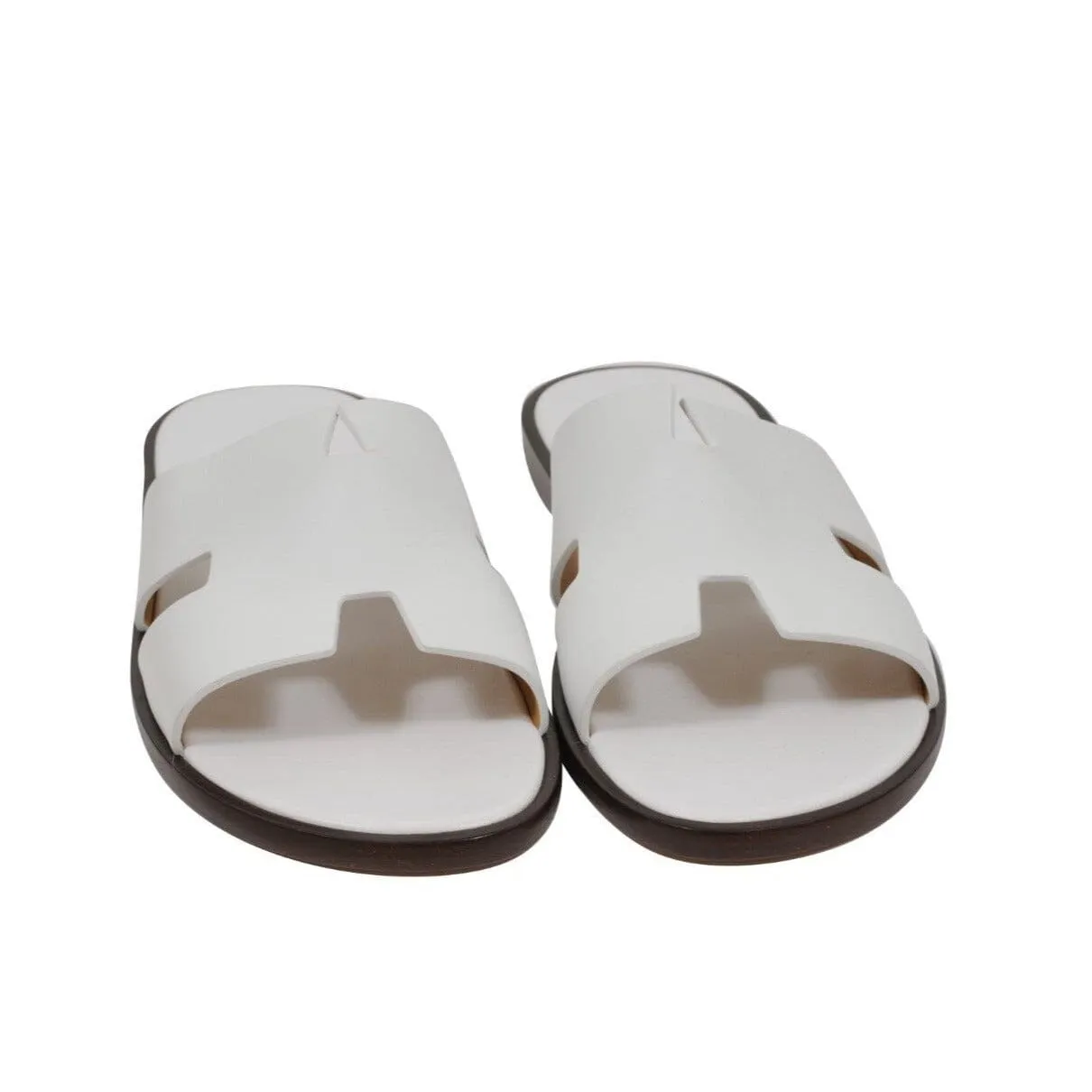 Izmir Sandals White Leather H Logo Open Slides