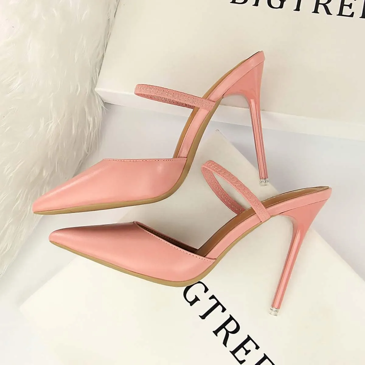 JOEupin Women Heeled Mules Strappy Pointed Toe Mules Stiletto High Heels Slip On Bridal Sandals
