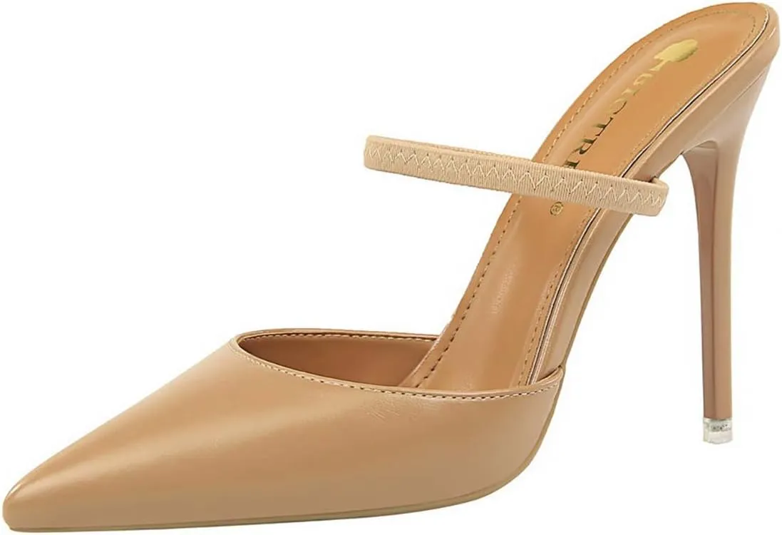JOEupin Women Heeled Mules Strappy Pointed Toe Mules Stiletto High Heels Slip On Bridal Sandals