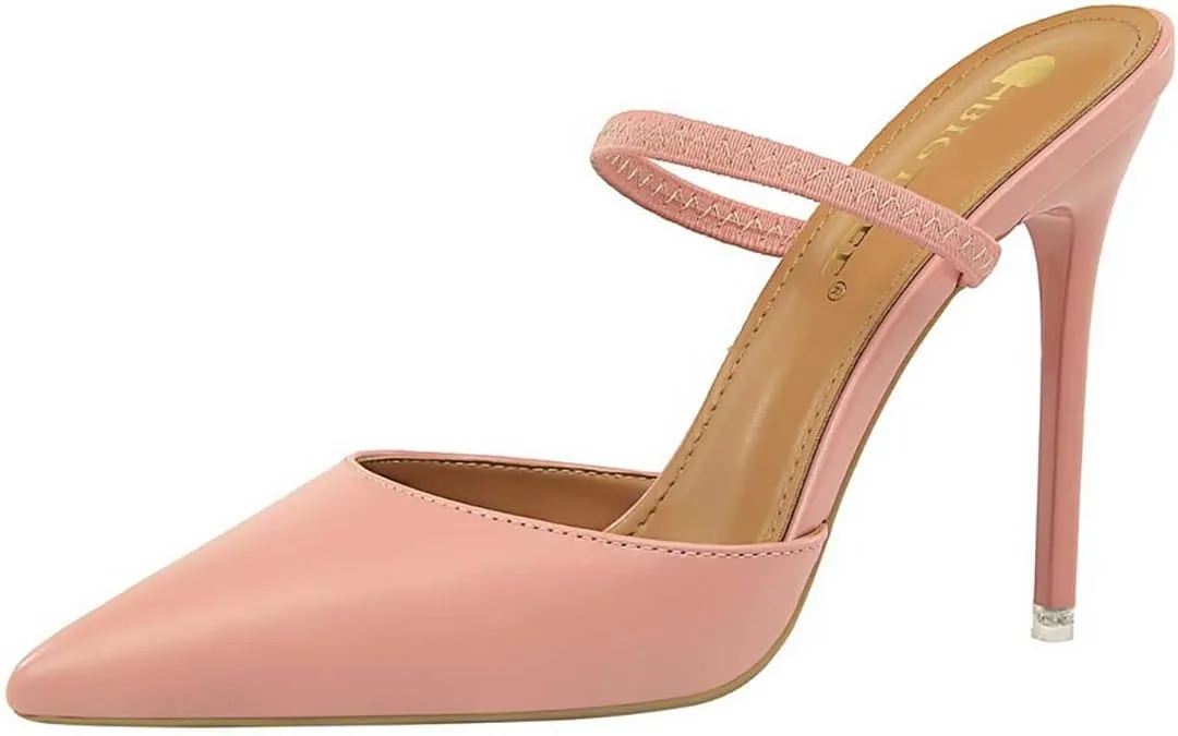 JOEupin Women Heeled Mules Strappy Pointed Toe Mules Stiletto High Heels Slip On Bridal Sandals