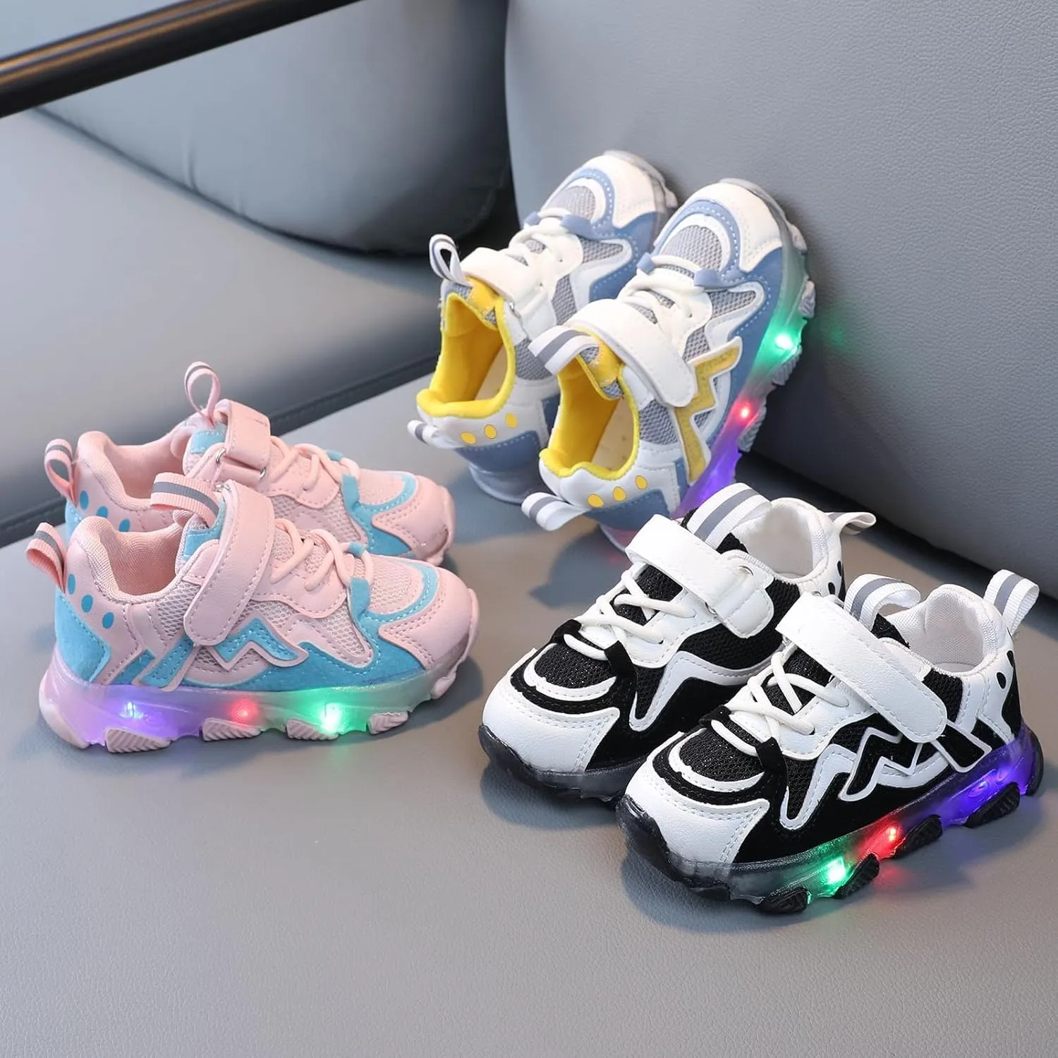 Kids LED Light Up Shoes Baby Boys Girls Sneakers Lightweight Mesh Athletic Running Walking Shoes (Pink, 15-18 Months)