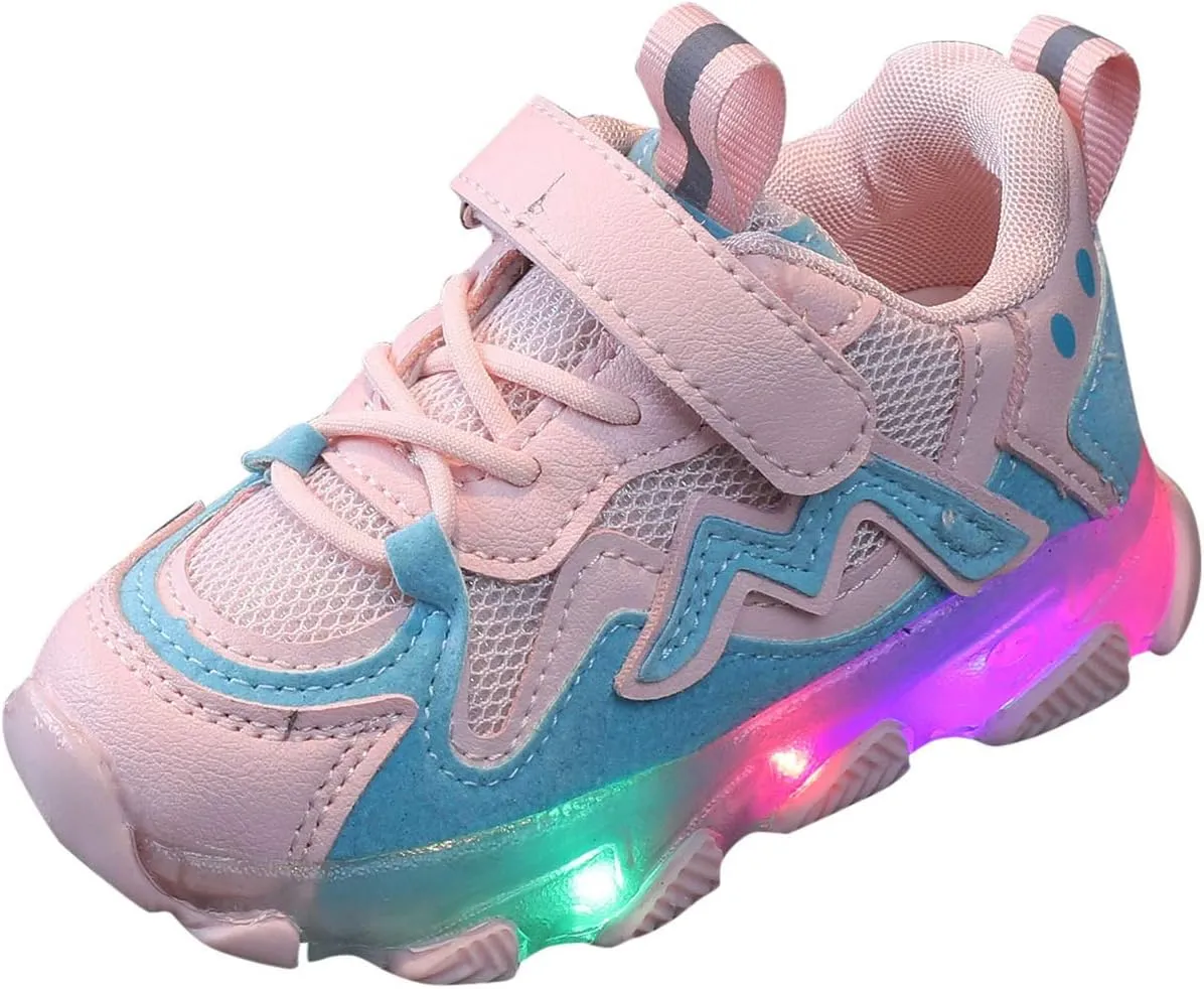 Kids LED Light Up Shoes Baby Boys Girls Sneakers Lightweight Mesh Athletic Running Walking Shoes (Pink, 15-18 Months)